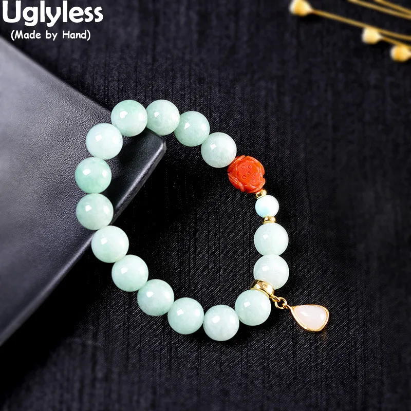 

Uglyless Adjustable Elastic Rope Multi Gemstones Beading Jewelry Women Natural Agate Jade Emerald Bracelets 925 Silver Bracelets
