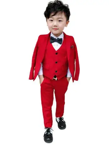 

Fashion Baby boys sets Suits Blazers Fashion Red Gray wedding jacket vest Pants 3pcs Set Cotton Chlidren party Boys clothes