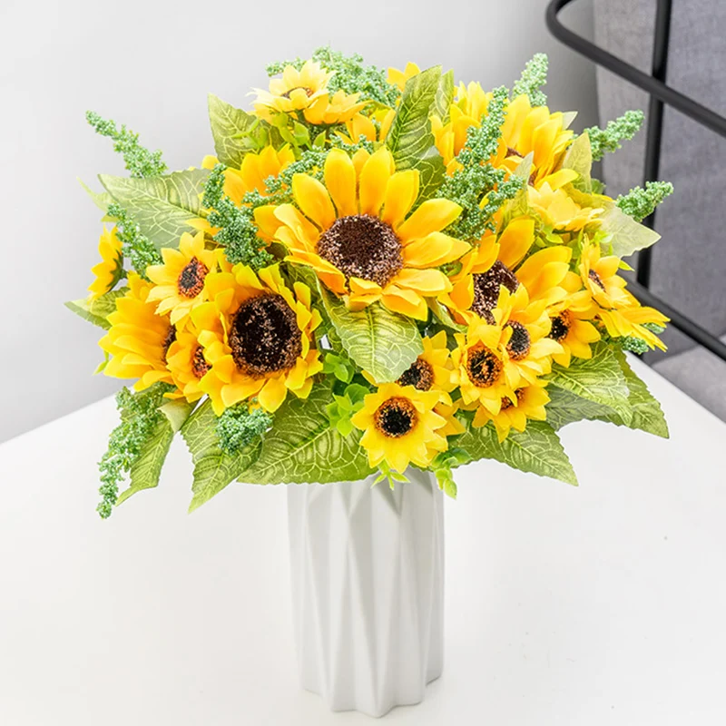 

Beautiful Sunflower Artificial Flowers High Quality Bouquet Summer Wedding Home Decoration Fake Flower Balcony Living Room Decor