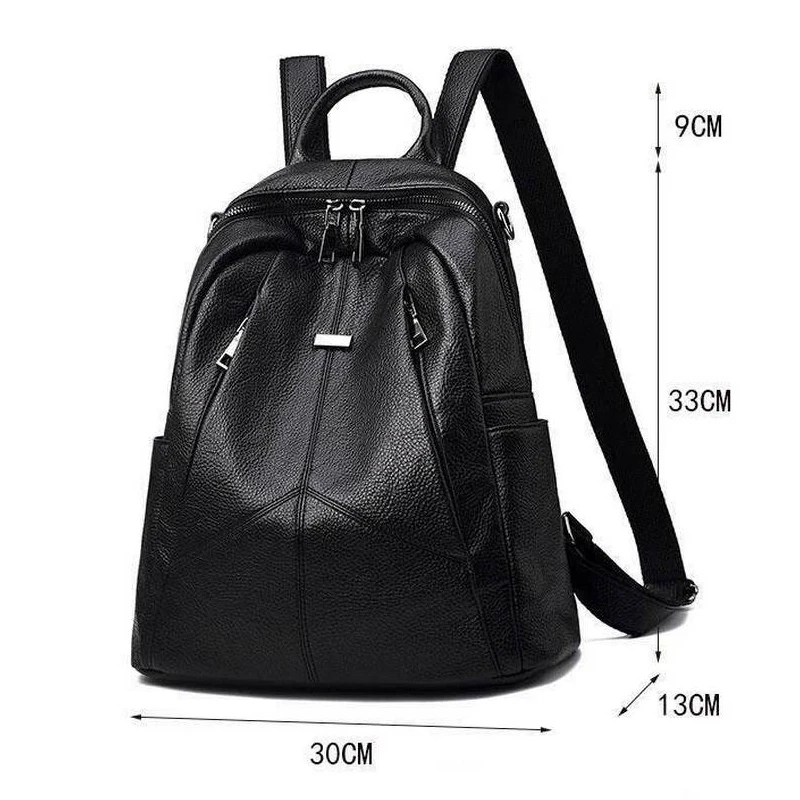 

2020 Pu Leather Ladies Backpack Women Bag Black Soft High Quality Solid Bagpack Woman Multi-pocket Travel BackBag