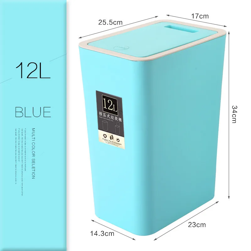 

8/12L Thickened Plastic Waste Bins Quality Pressure Cover Compression Dustbin Toilet Home Living Room Decoration Large Trash Can