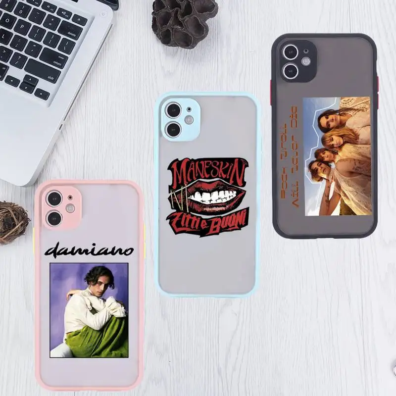 

Maneskin Phone Case For iPhone 12 11 Mini Pro XR XS Max 7 8 Plus X Matte transparent Pink Back Cover