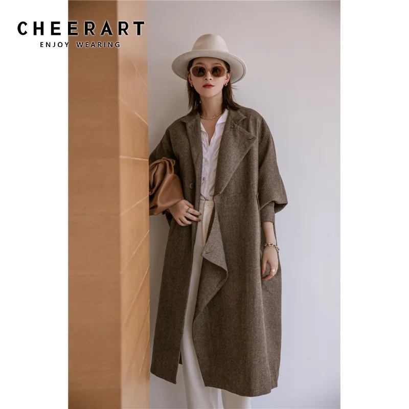 CHEERART длинное шерстяное зимнее пальто для женщин плюс размер больше размера d