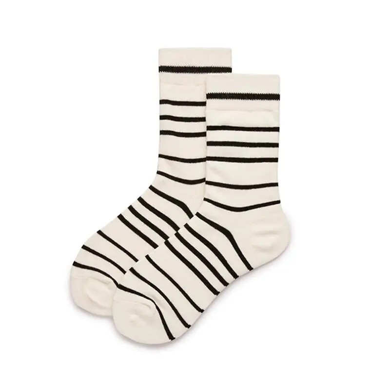 Women Men Solid Striped Cotton Sport Socks Ankle Socks Girls Unisex Ivory Base Black Stripes Winter Socks 5 pairs/ lot AL183SC