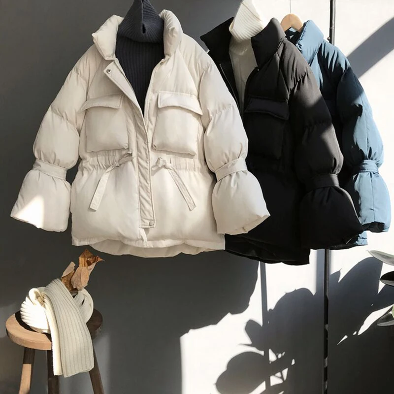 Женские зимние куртки и пальто 2019 корейские свободные с хлопковой подкладкой