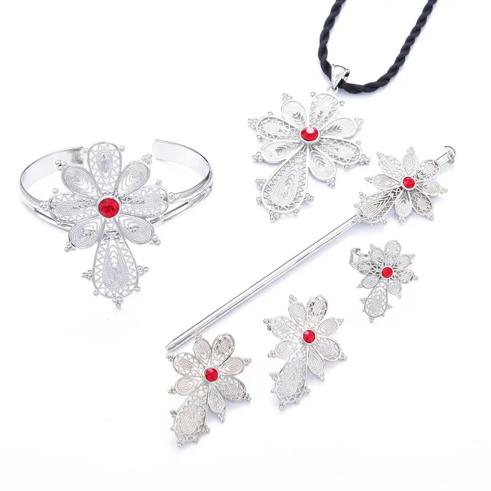 Эфиопское модное ожерелье в форме Креста кулон серьга Браслет Кольцо Шпилька