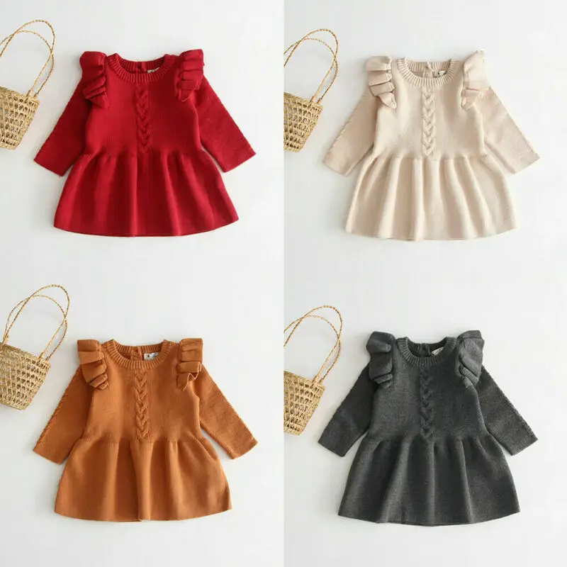Autumn Winter Kid Baby Girl Clothes Ruffle Princess Dress Knitted Tutu | Детская одежда и обувь