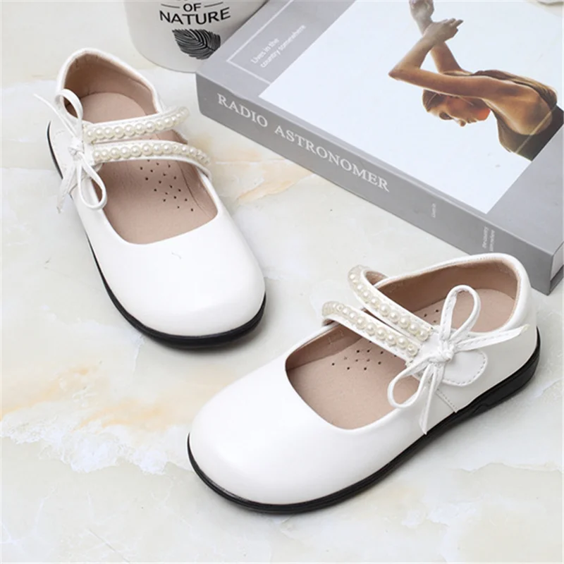 

New Children Leather Shoes Black White Girls Princess Dress Party Dance Flats Student Toddler Baby Kids 03A