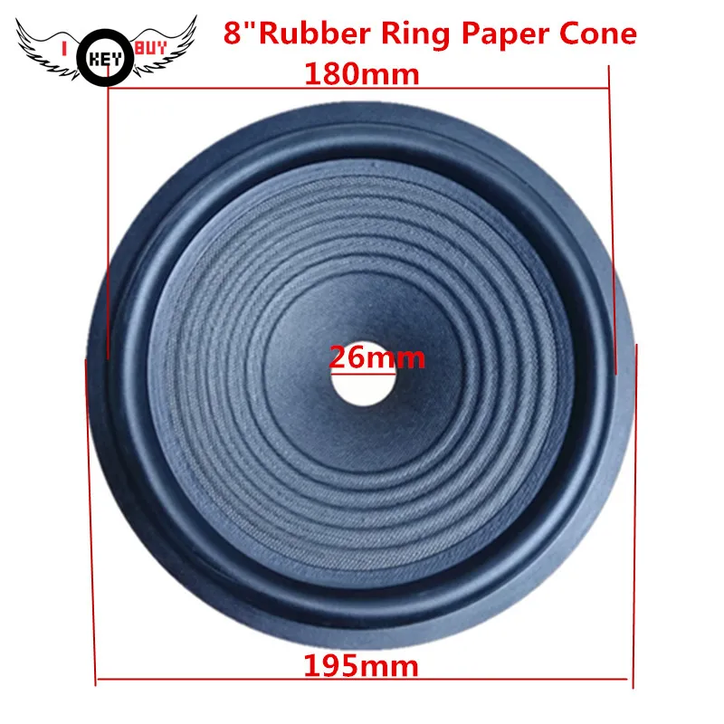 2pcs 8 Inch Woofer Bass Speaker Paper Cone Rubber Edge Corrugated Wave Thread Drum Papers Basin 195mm 26 mm Core 39 Height |
