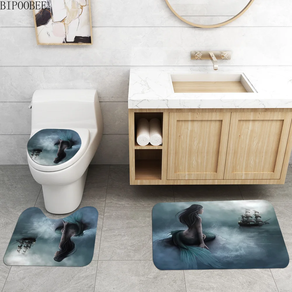 Занавеска для душа русалка покрытие крышки унитаза с морским пиратским кораблем