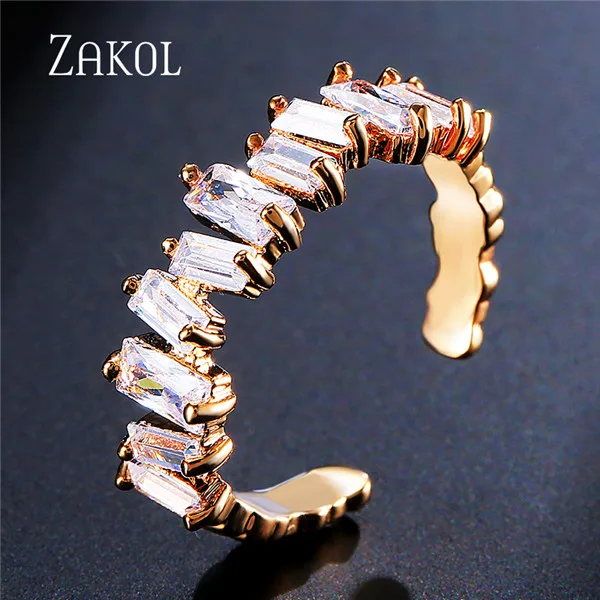 Gold Color Ring Модные черные браслеты ZAKOL с кубическим цирконием, модные браслеты-манжеты для женщин и девушек, вечерние ювелирные изделия на свадьбу FSBP154 - Окраска металла: Gold Color Ring
