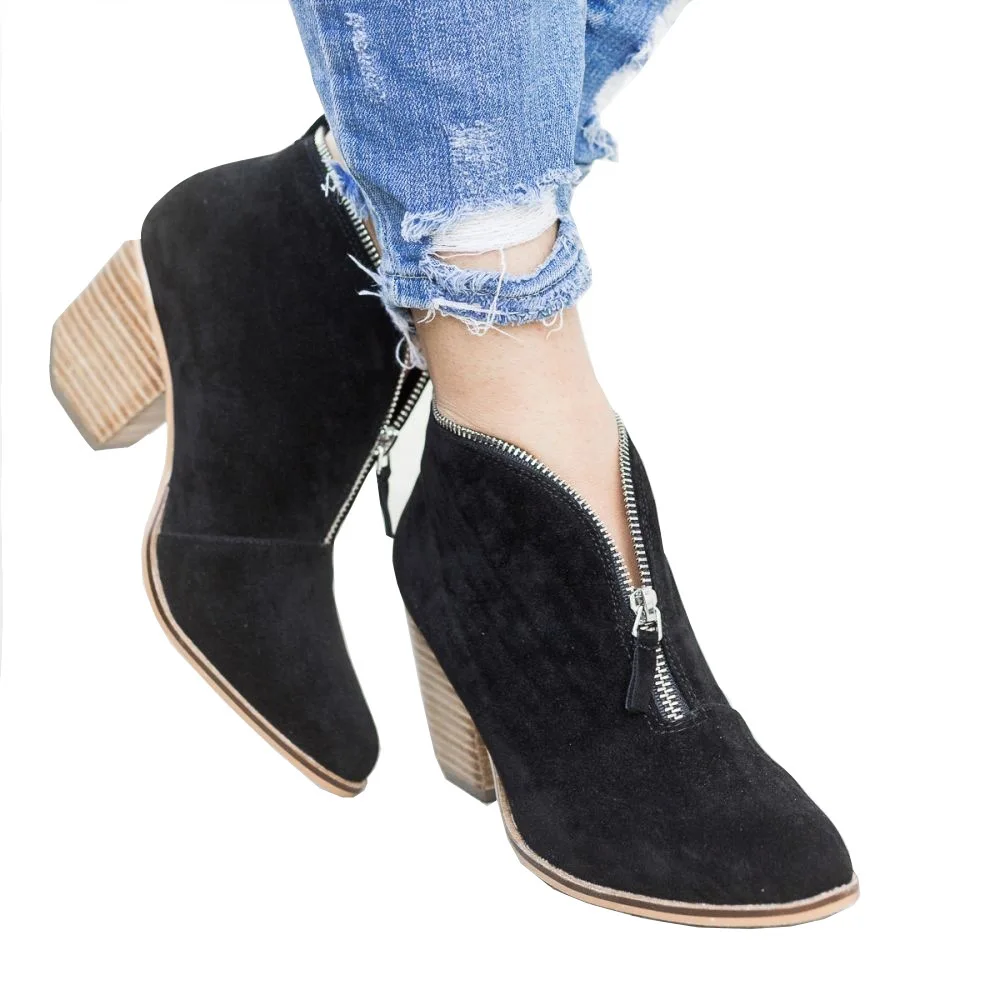 

New Fashion Women Thick Heel Boots Female Spring Flat with Shoes Matte Leather Martin Boots Side Zipper Boots Winter Boots Women