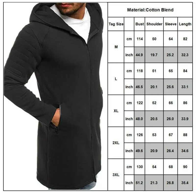 

Universal Fashion Men's Hooded Cardigan Casual Slim Long Trench Coat Jacket Winter Parka Outwear