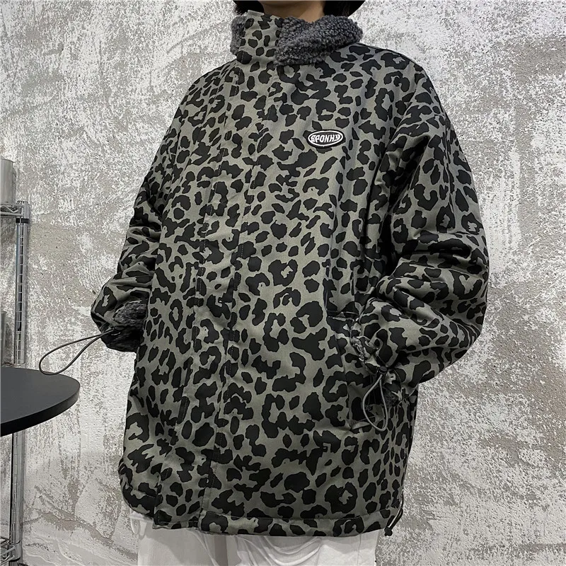 

Korean Harajuku Style Online Red Fried Street Double-Sided Wear Loose Cotton Coat Women's New Vintage Leopard Print Printed Coat