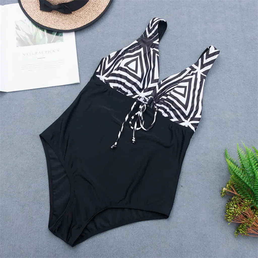 Летний женский комбинезон на шнуровке купальник бикини с рисунком Цельный боди