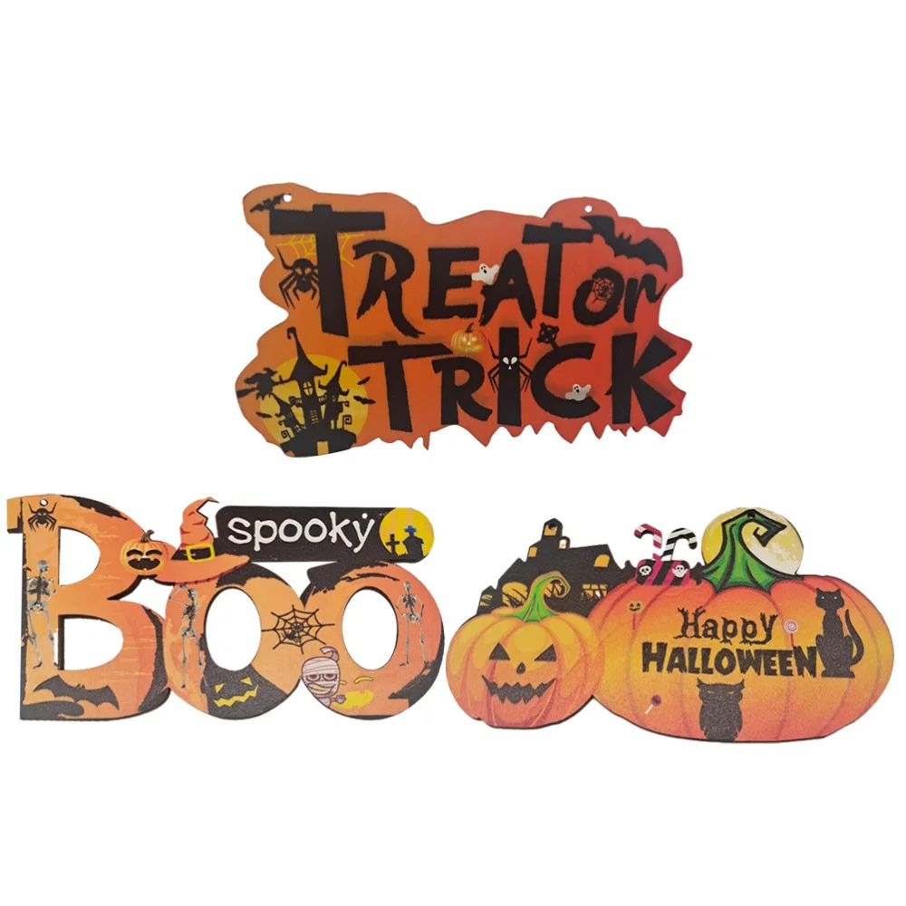 

3PCS Party Layout Props Pumpkin Pendant Wooden Hanging Ornaments