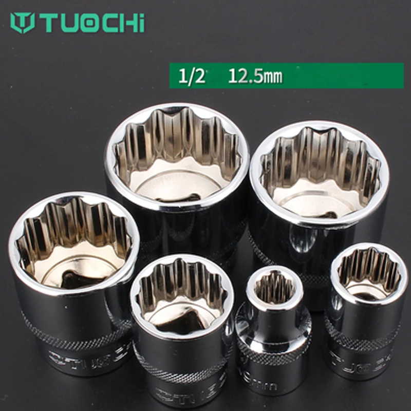 

1/2 inch Drive 12 Point Socket Wrench Head Torx Mirror Short Ratchet Wrench Socket for Bicycle Motorcycle Repair Tools 8-36mm