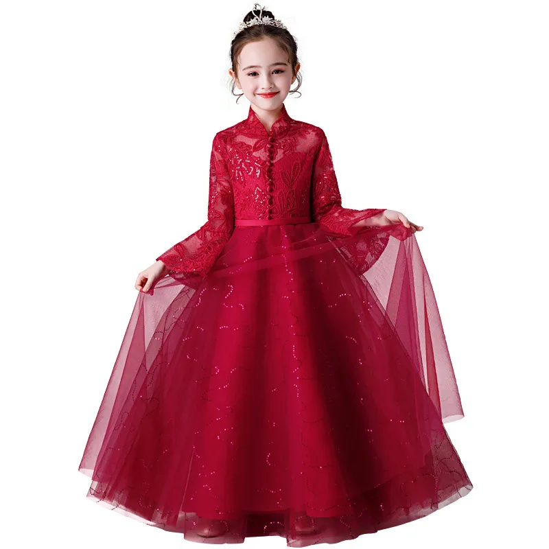 Girls Elegant Wedding Princess Dress Kids Evening Prom Dresses Girl Bridemaid Ball Red Gown Party Clothing Carnival Costume | Детская