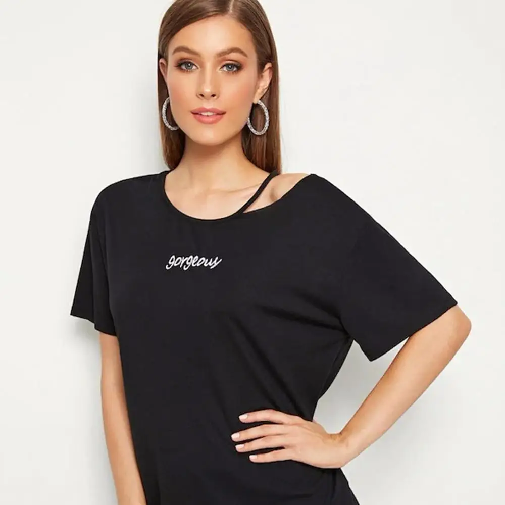 Женская модная дизайнерская простая короткая футболка однотонный студенческий