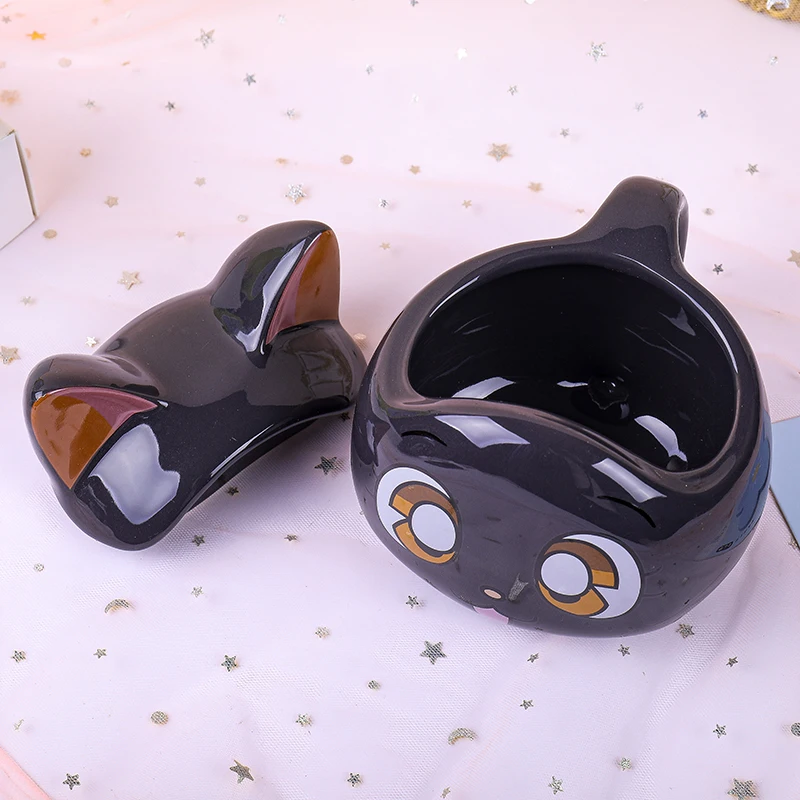 Сейлор Луна Картон Черный Кот 3D Кофейная Кружка Керамика 490мл Чашка для чая Молочное Стекло Пиво с Ложкой Костюм Хэллоуина Аксессуары.