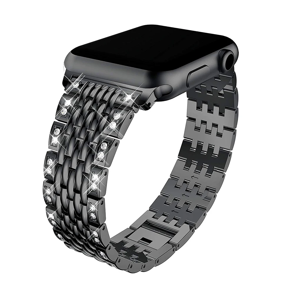 Ремешок для Apple Watch 5 4 Band 44 мм 40 мм Роскошная рифленая нержавеющая сталь для Iwatch 3 2 1 Band 42 мм 38 мм Металлические Часы с браслетом
