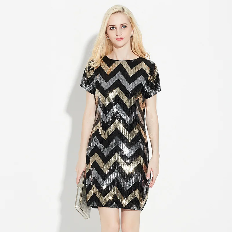 

2021 New Summer European Dress Sequin Short Sleeve Long Dress Fashion Evening Dress Party Dress Sexy Dress Eam Dress