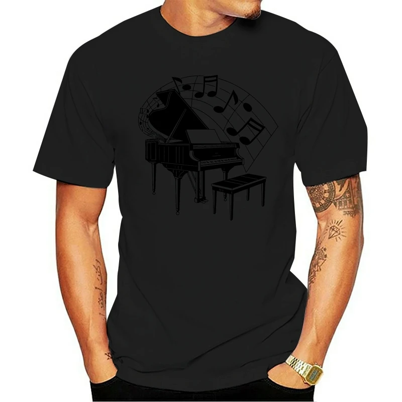 

O-Neck Black Piano Artwork Music And Art Stylish Men'S (Woman'S Available) Grey T Shirt Short-Sleeved Tee Shirt