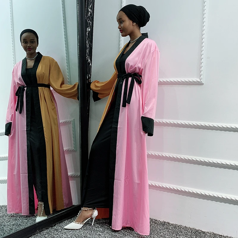 

Siskakia Simple Fashion Hit Color Open Abaya African Middle East Muslim Women's Kimonos Arabic Dubai Qatar Oman Islamic Clothes
