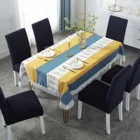 linen tablecloth hotel picnic table rectangular table covers wedding home dining tea table cloth decoration lace tassel