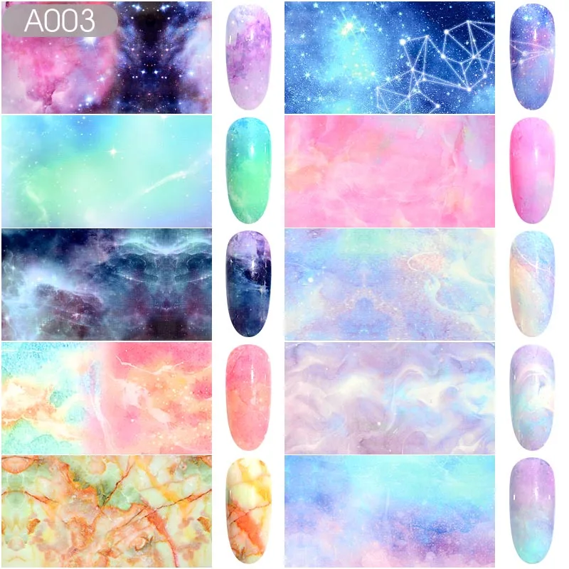 10 шт. Набор наклеек из фольги для ногтей голографические Звездные клей небо