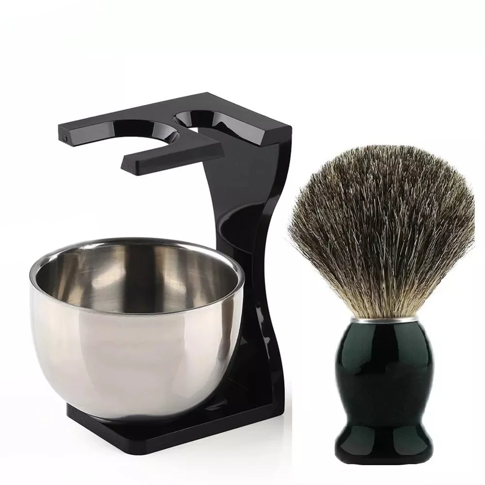 

Shaving Brush Badger Hair 26mm Wood Handle Clear Acrylic Stand Stainless Steel Bowl for Men Wet Shave Brushes Set Gift