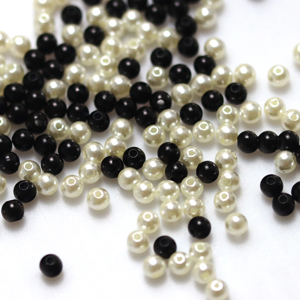 Искусственный жемчуг из акрила черное белое круглое отверстие аксессуары сделай