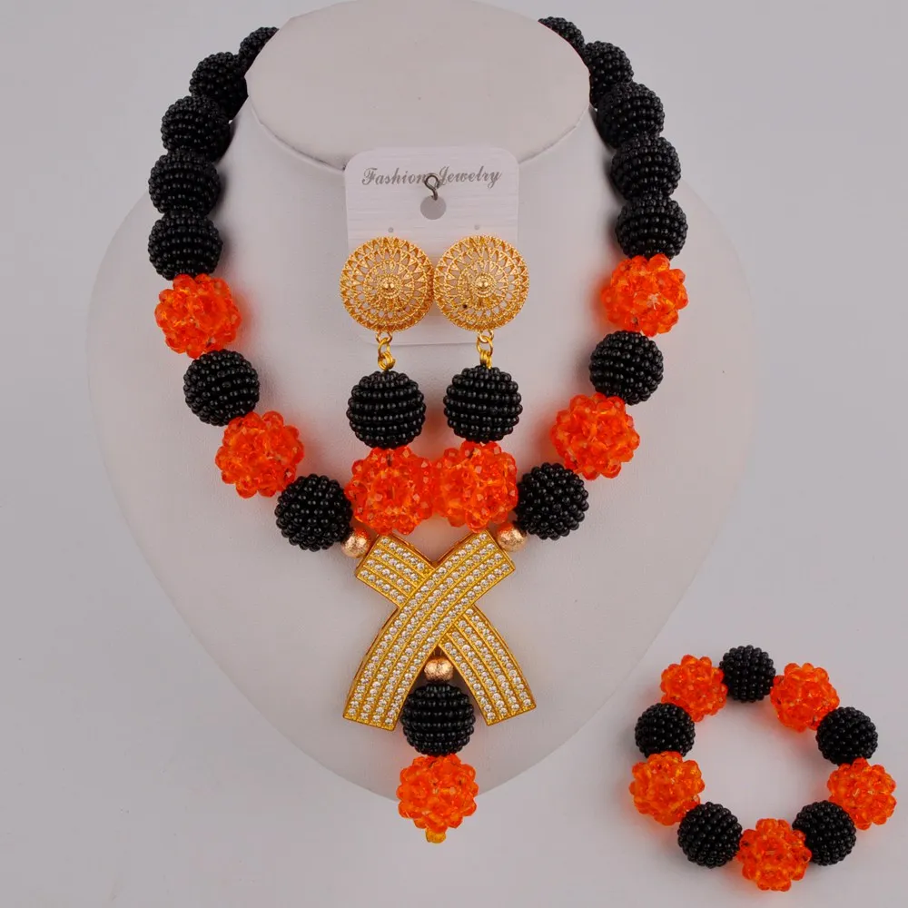 

Latest Black and Orange Fashion Necklace African Beads Jewelry Set SP-2-12
