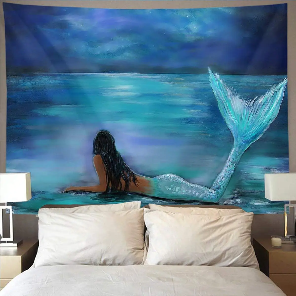

Mermaid Moon and Stars Painting More Fashion Show Wall Tapestry Hippie Art