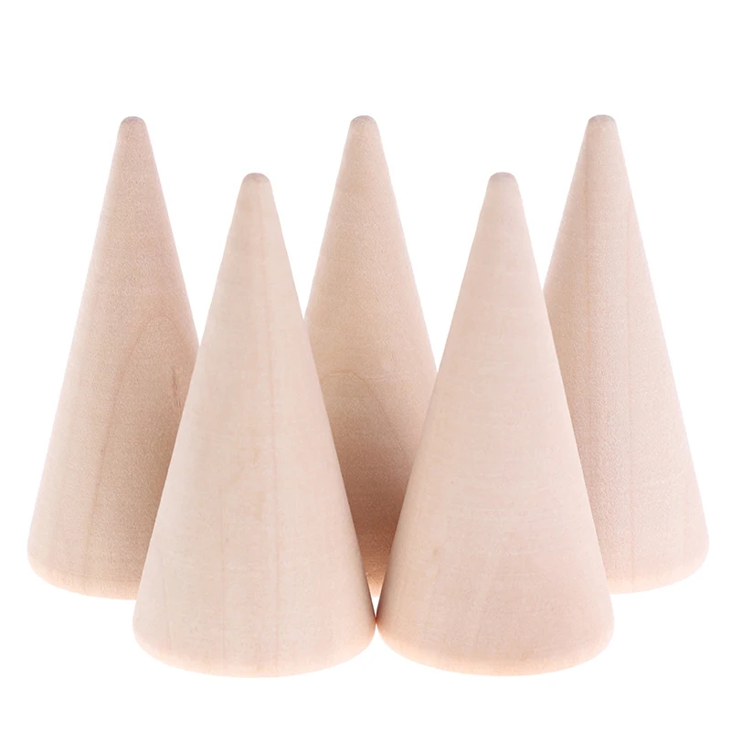 

Vintage Natural Unpainted Wood Finger Cone Ring Holder Jewelry Display Stand Organizer Storage Rack Showcase For Exhibit
