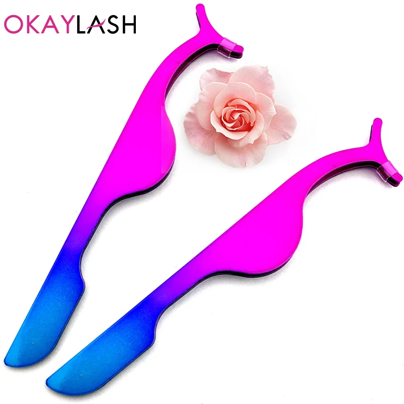 OKAYLASH роскошные высококачественные нержавеющие щипчики для ресниц радужного
