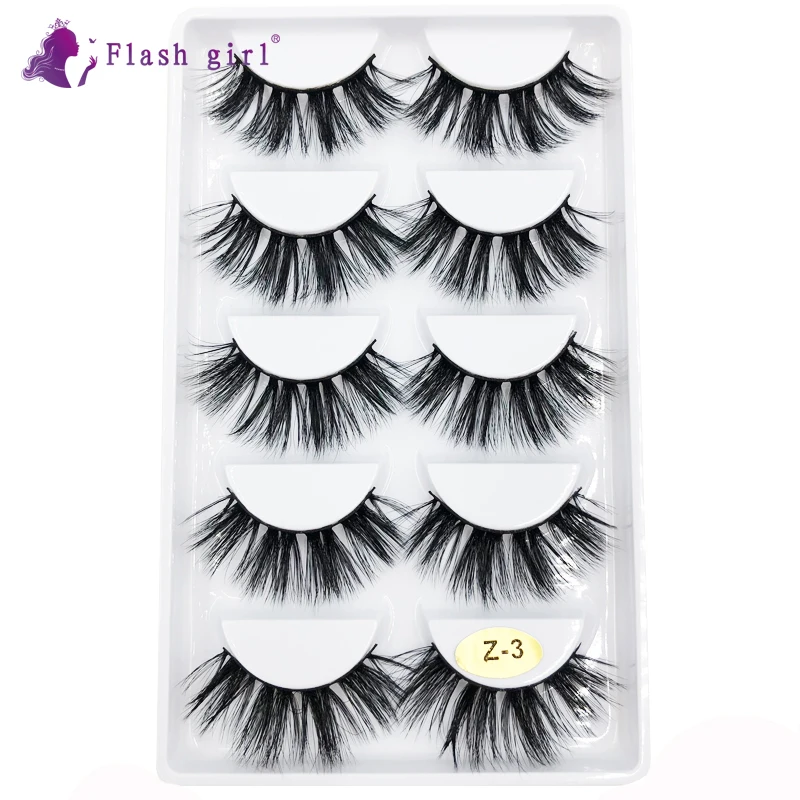 Flash Girl оптом ресницы 3D норка 5 пар Макияж цветные на заказ упаковка