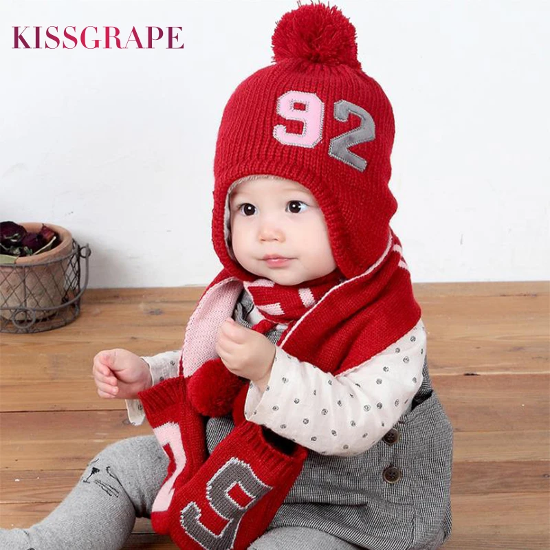 Детская шапка шарф перчатки комплект Осень-зима вязаная шерстяная для мальчиков