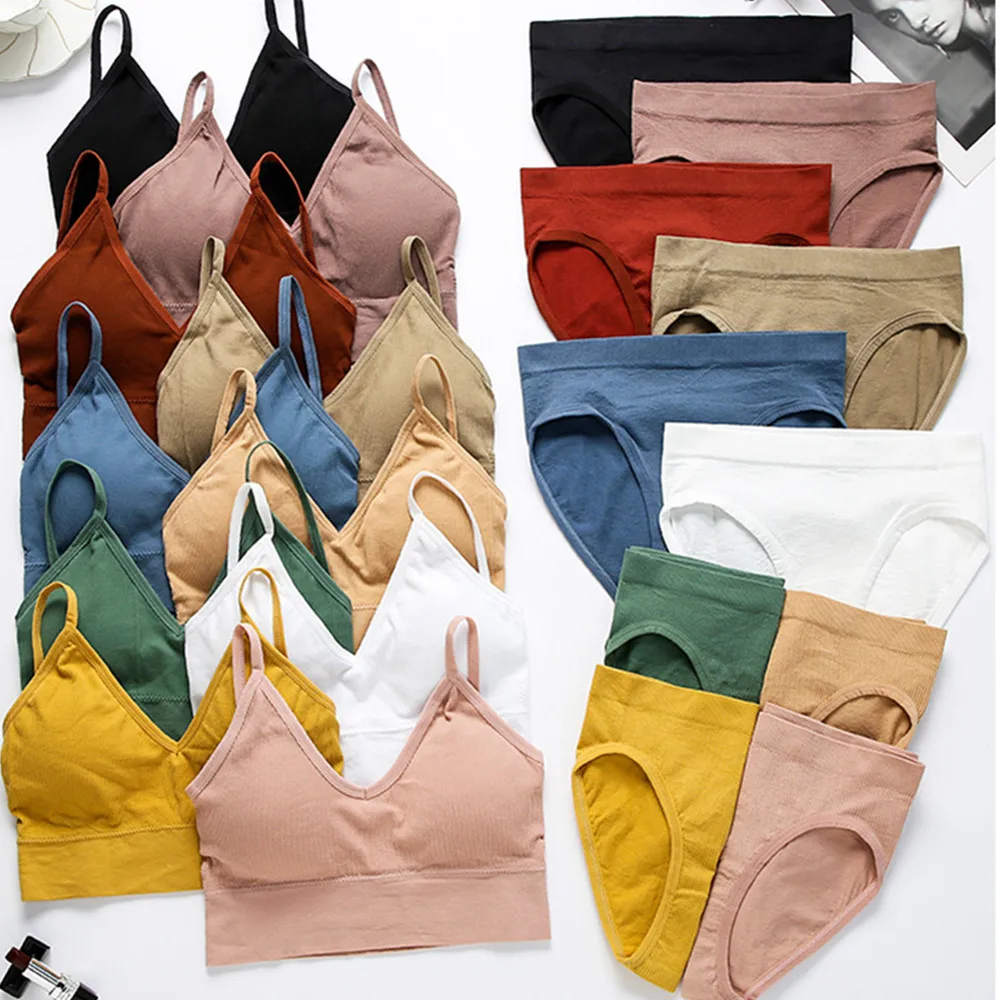 

Women's Comfort Bra Top and Panty Sets Fitness Underwear Sexy Seamless Push Up Brassiere Set Female Tank Crop Tops