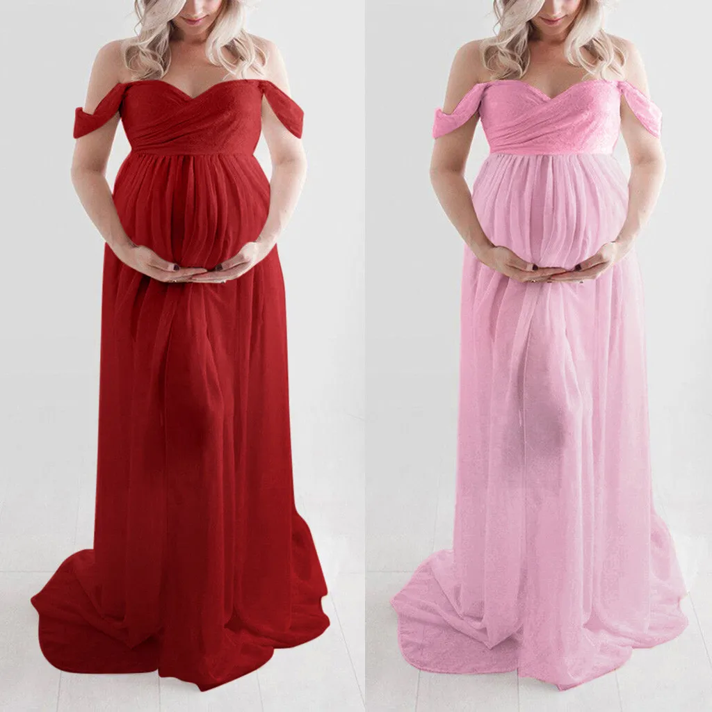 

JAYCOSIN Sexy Maternity Dress Women Off Shoulder Pregnants Sexy Pregnancy Dress Photography Ruffled Nursing Long Dress Vestidos