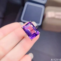 exquisite jewelry 925 sterling silver inset with gemstone womens popular noble rectangle amethyst adjustable ring support detec