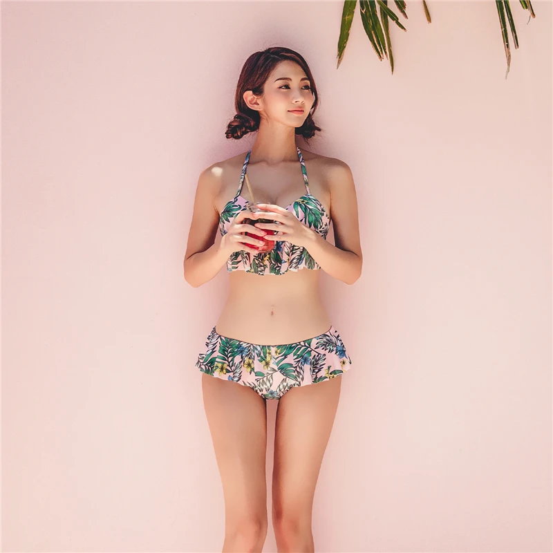 Бикини пуш ап женское с низкой посадкой и оборками|Купальники| |