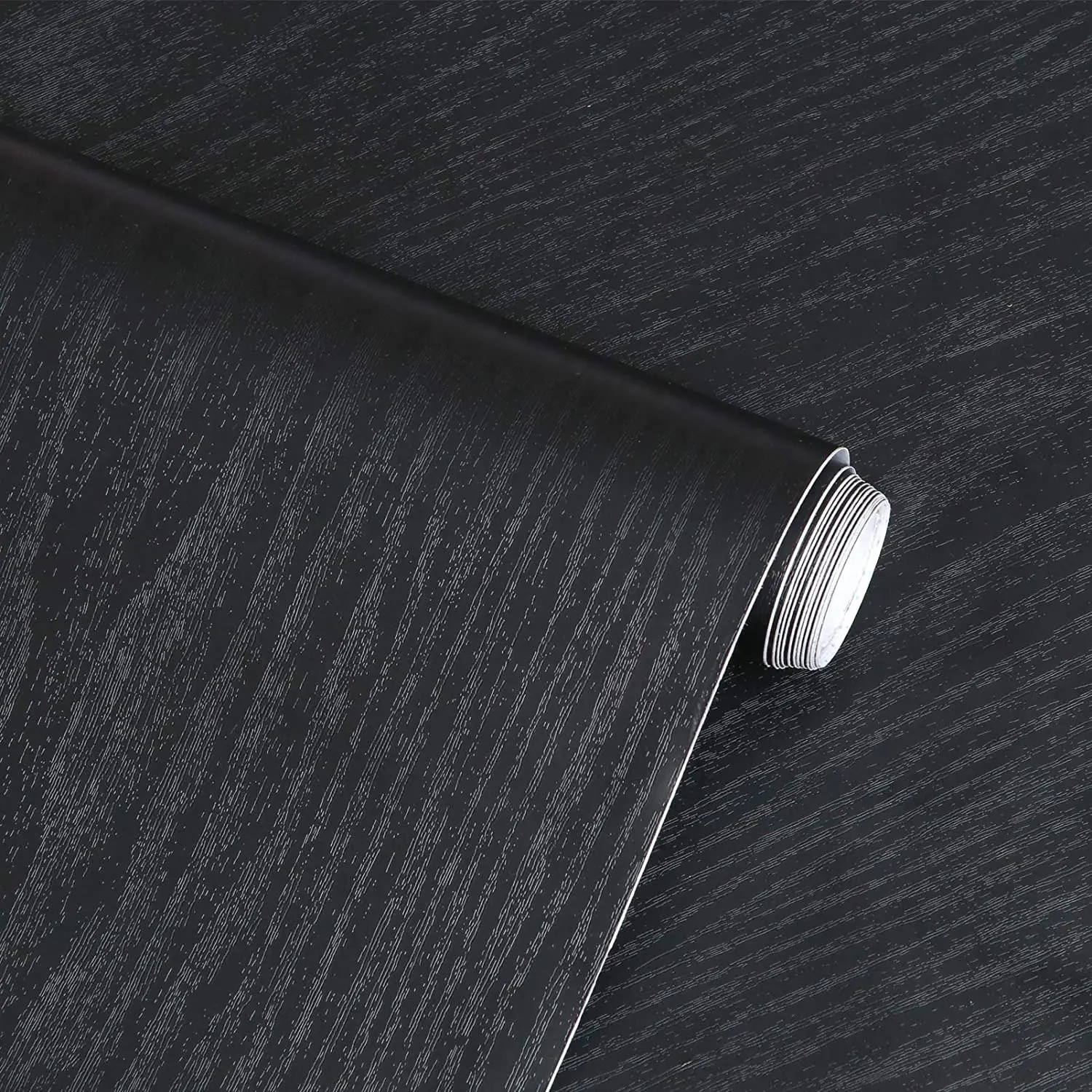 

LUCKYYJ Matte Black Grain Wood Textured Wallpaper Vinyl Film Self-Adhesive Wallpaper Shelf Liner Removable Peel-Stick Countertop