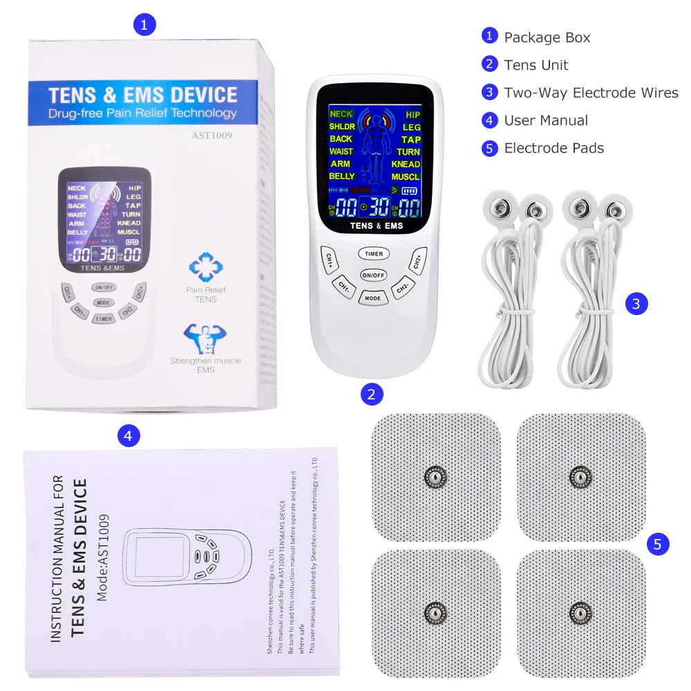 

12 Mode EMS Electric TENS Machine Acupuncture Body Massage Digital Therapy Pulse Muscle Stimulator Electrostimulator