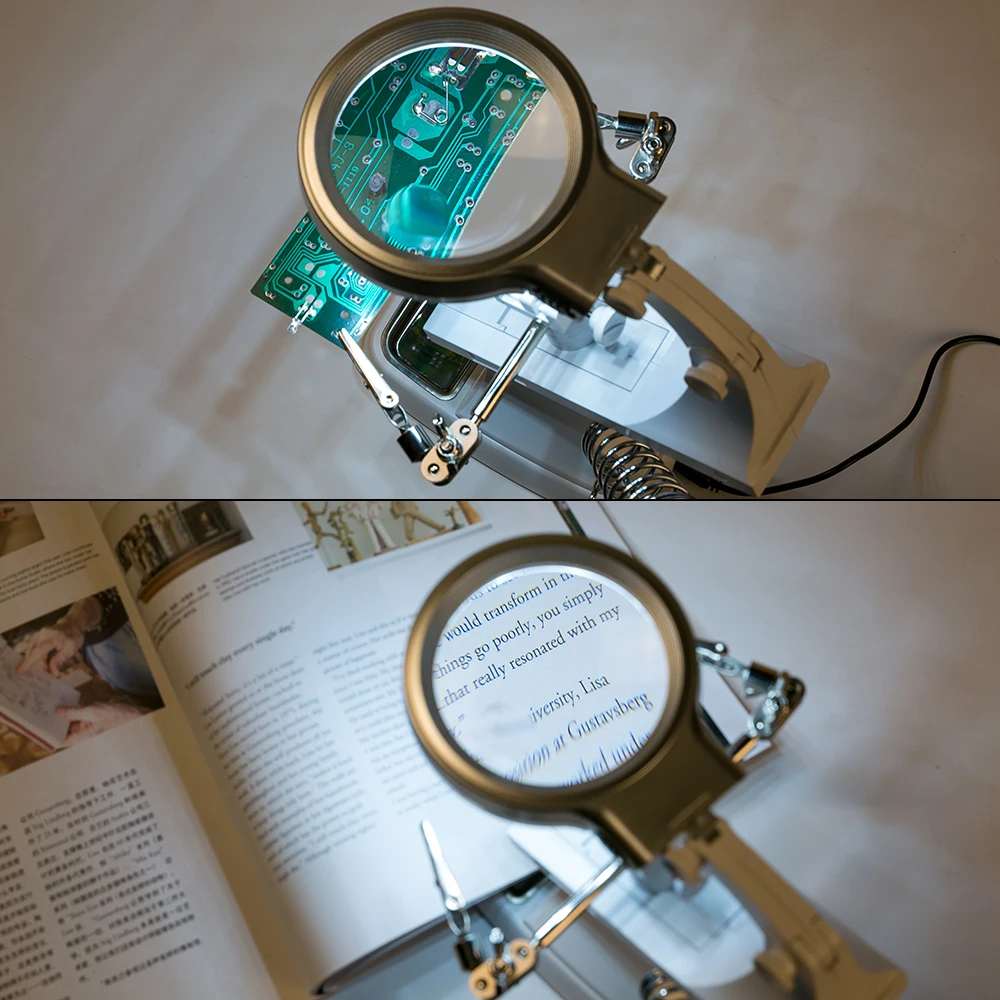 Лупа для паяльника 3X 4.5X со светодиодной подсветкой увеличительное стекло