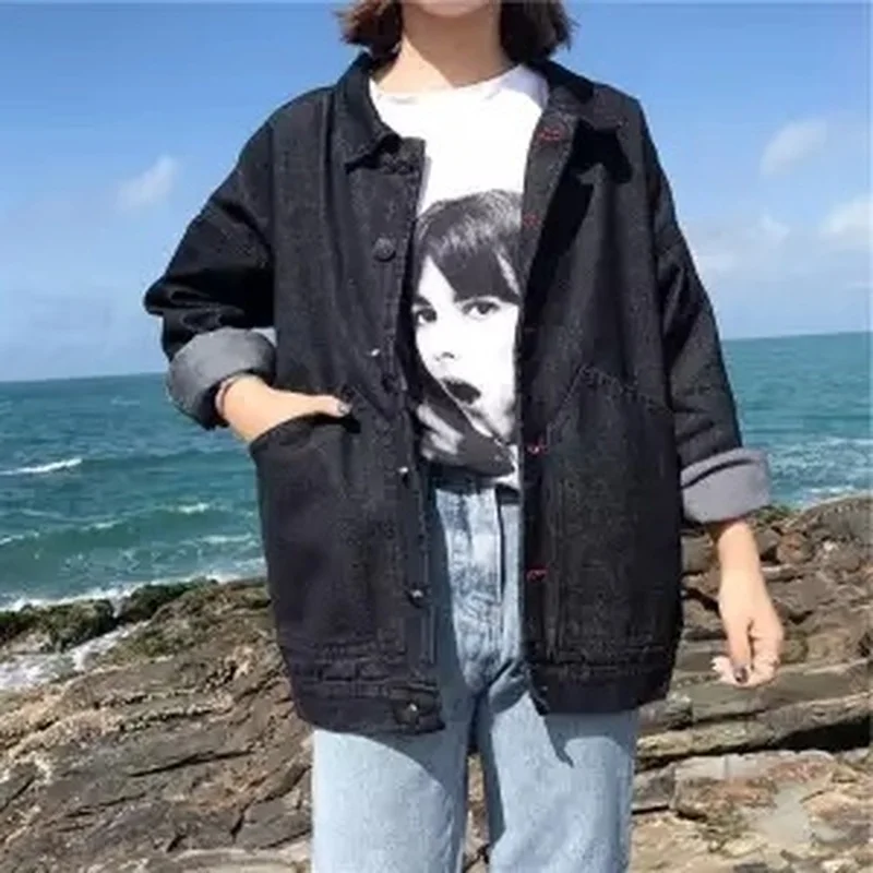 Женские свободные джинсовые пальто для девочек модные черные женские | Женская