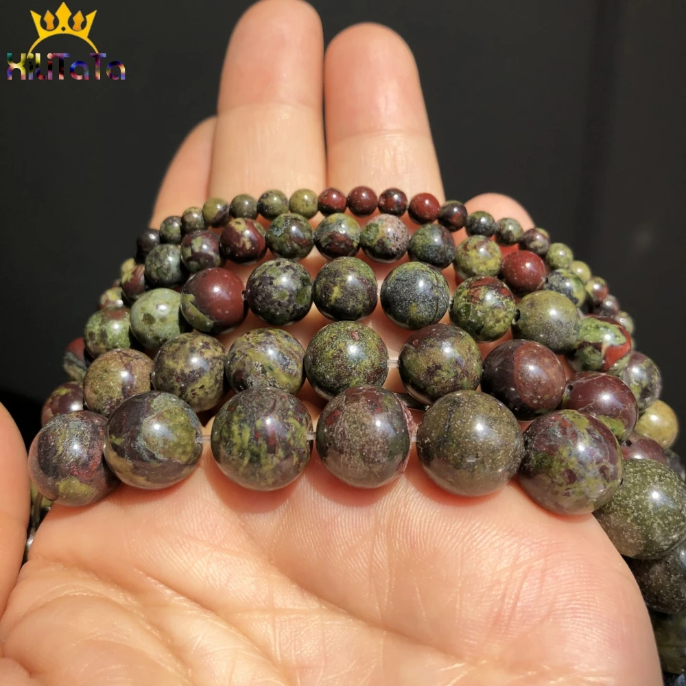 Natural Stone Beads Dragon Bloodstone Jaspers Loose Spacer For Jewelry Making 4 6 8 10mm DIY Bracelet Accessories 15'' | Украшения