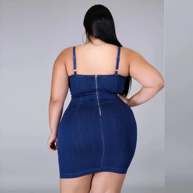 

Woman Plus Size Cowboy Dress 2021 Summer New Fashion Sexy Sleeveless Streetwear Zipper Casual Style Suspender Mini Dresses