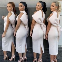 2021 modest african nigerian halter satin bridesmaid dresses backless with big bow split wedding guest maid of honor party gown