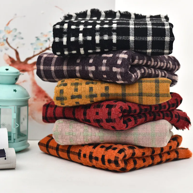 KENSHELLEY однотонный клетчатый женский кашемировый шарф лучший дизайн теплый зимний